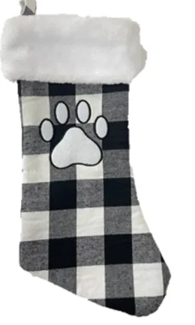 SPOT Holiday Pet Stocking - Grey Plaid w Paw Print