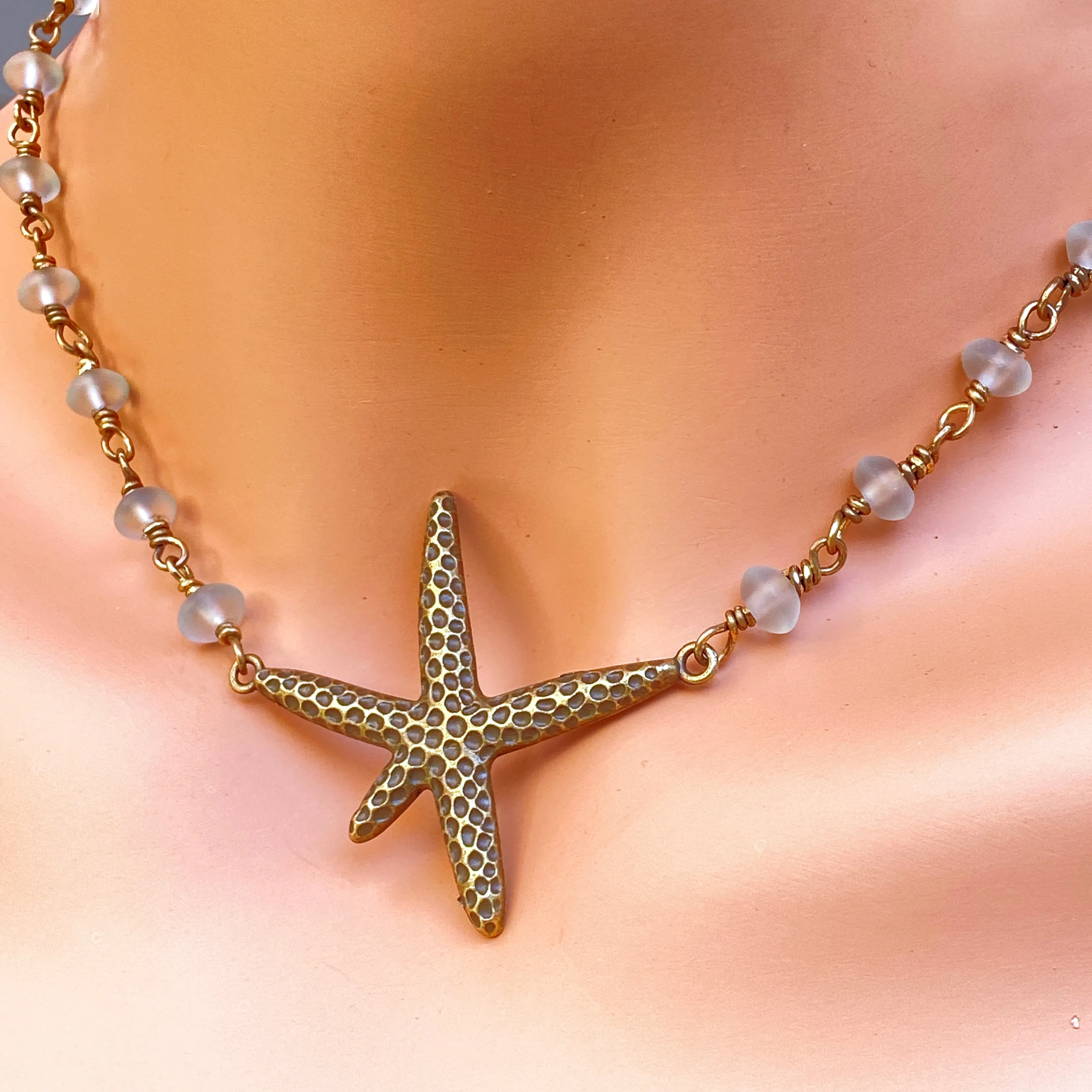 Starfish and Quartz gemstone Choker Necklace