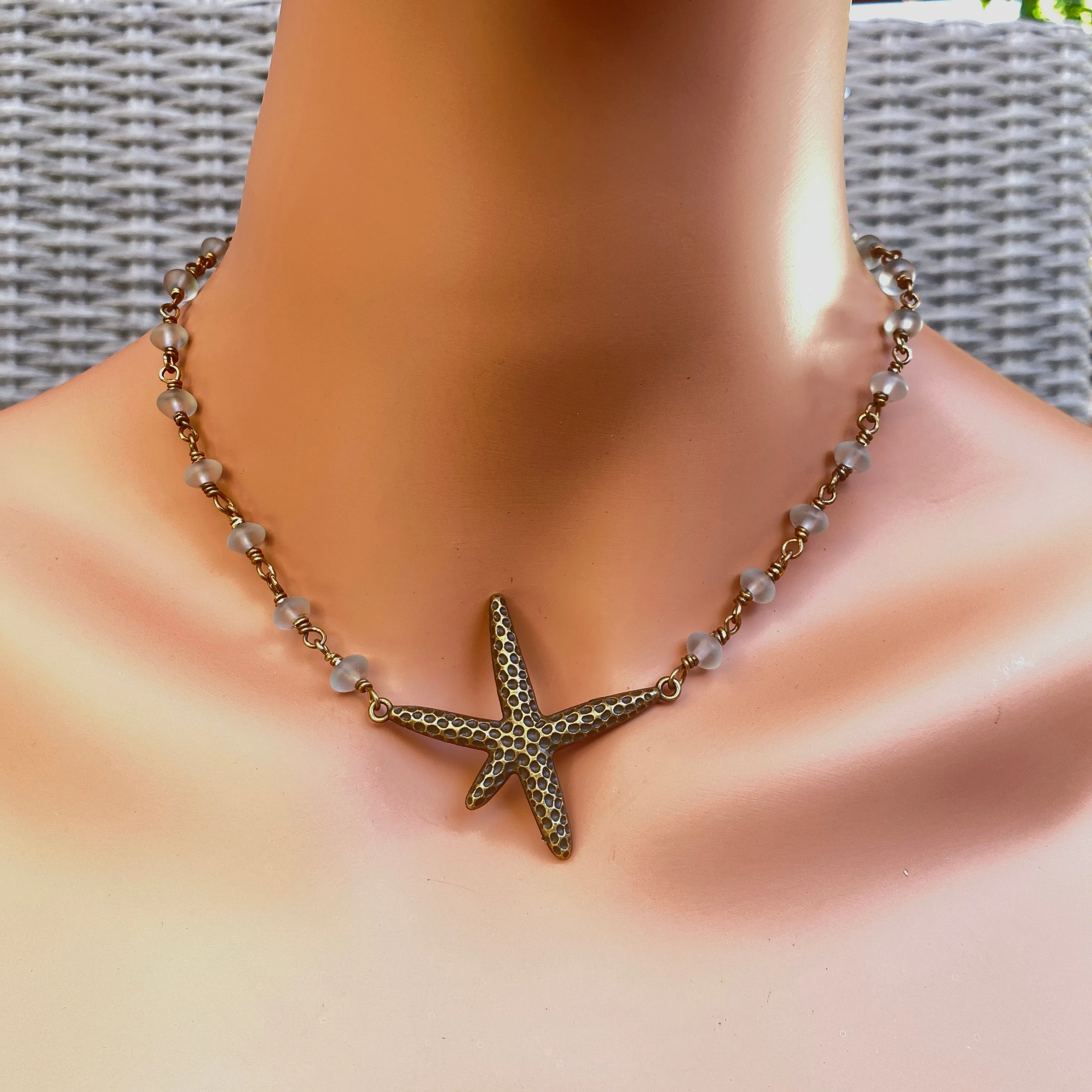 Starfish and Quartz gemstone Choker Necklace