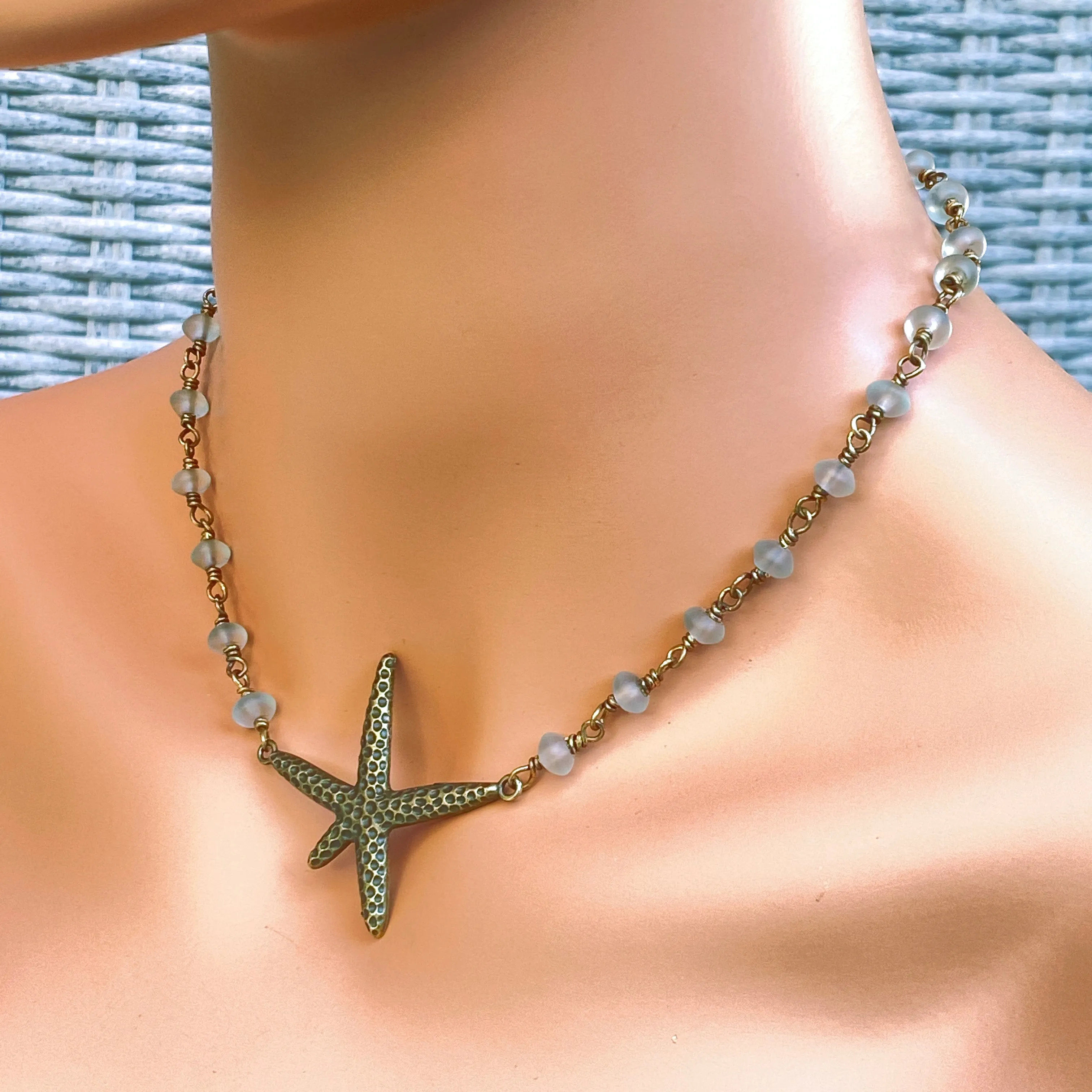 Starfish and Quartz gemstone Choker Necklace