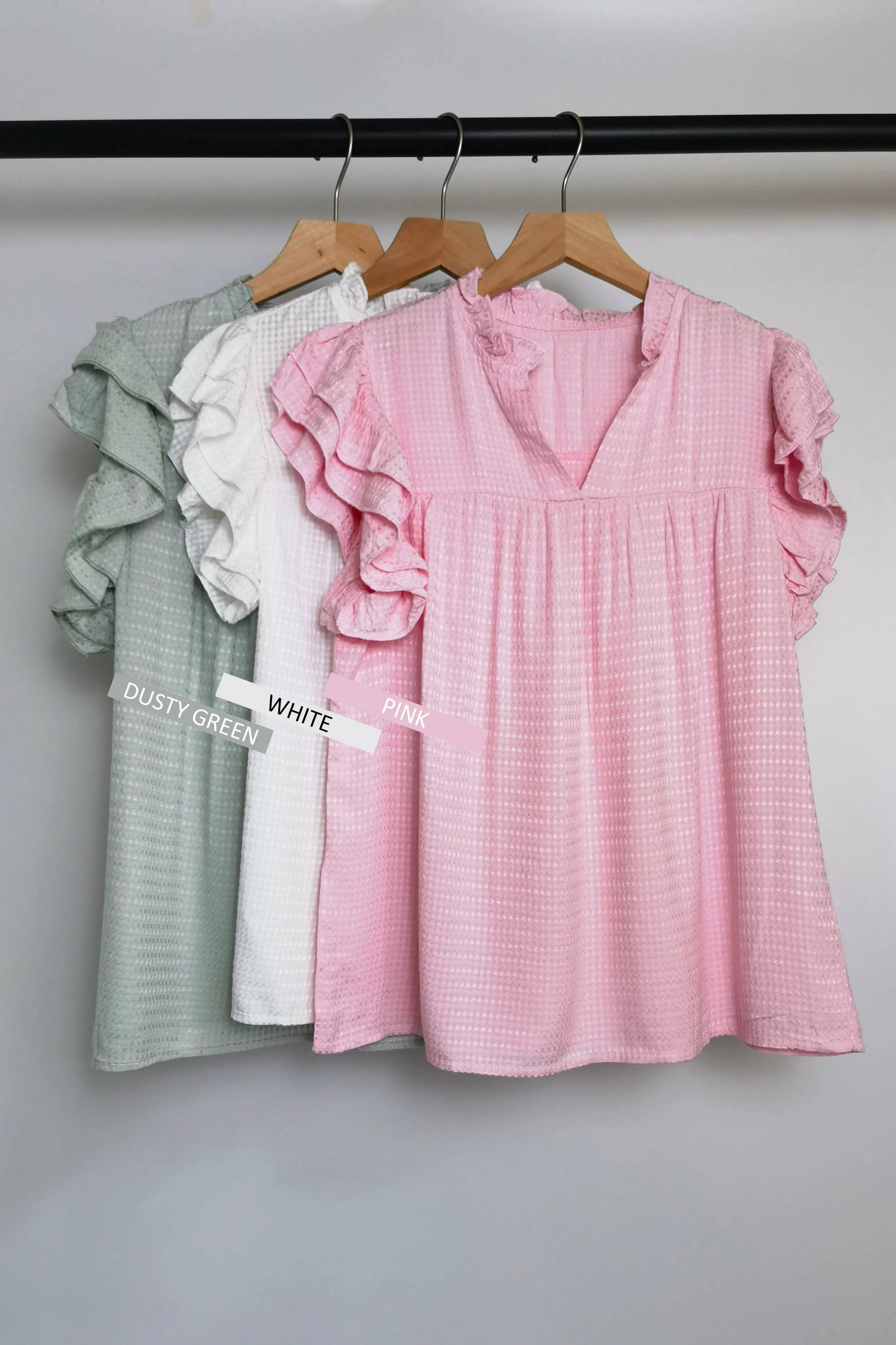 Tiered Ruffle Short Sleeves V-Neck Woven Top