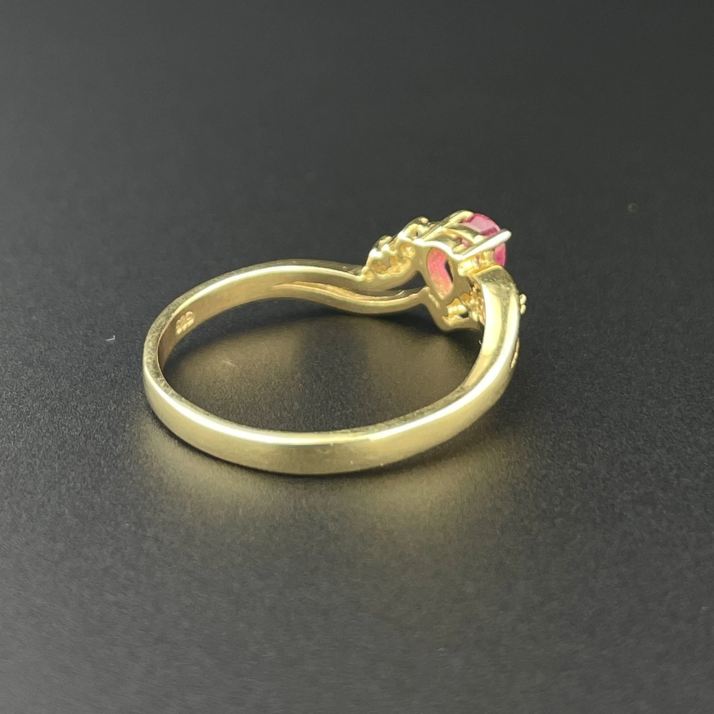 Vintage 14K Gold Diamond Ruby Pear Solitaire Ring, Sz 6.5