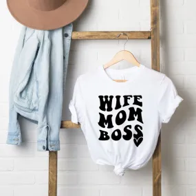 Wife Mom Boss Wavy Heart Short Sleeve Tee