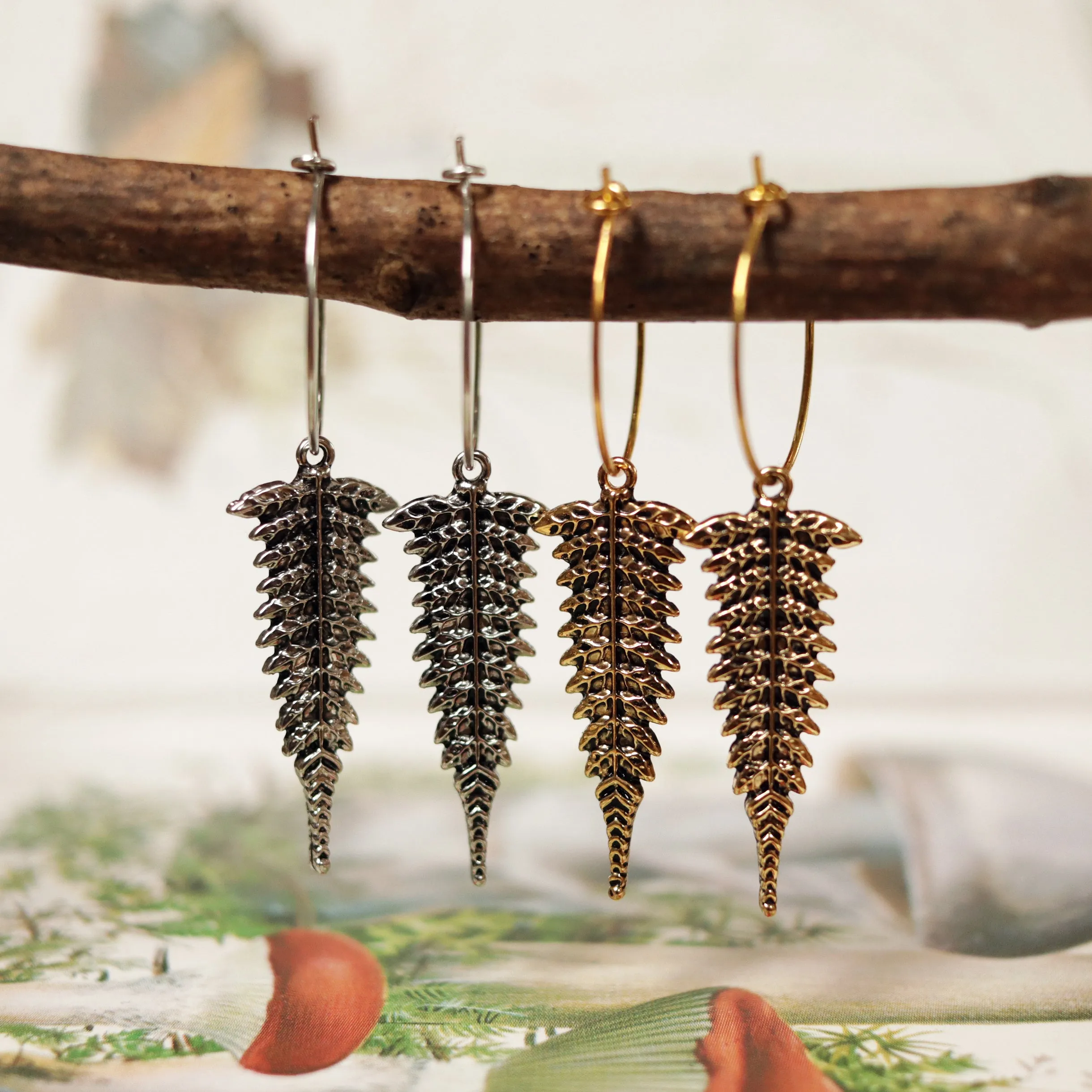 Winter's Forest Fern Hoop Earrings *Colour Select