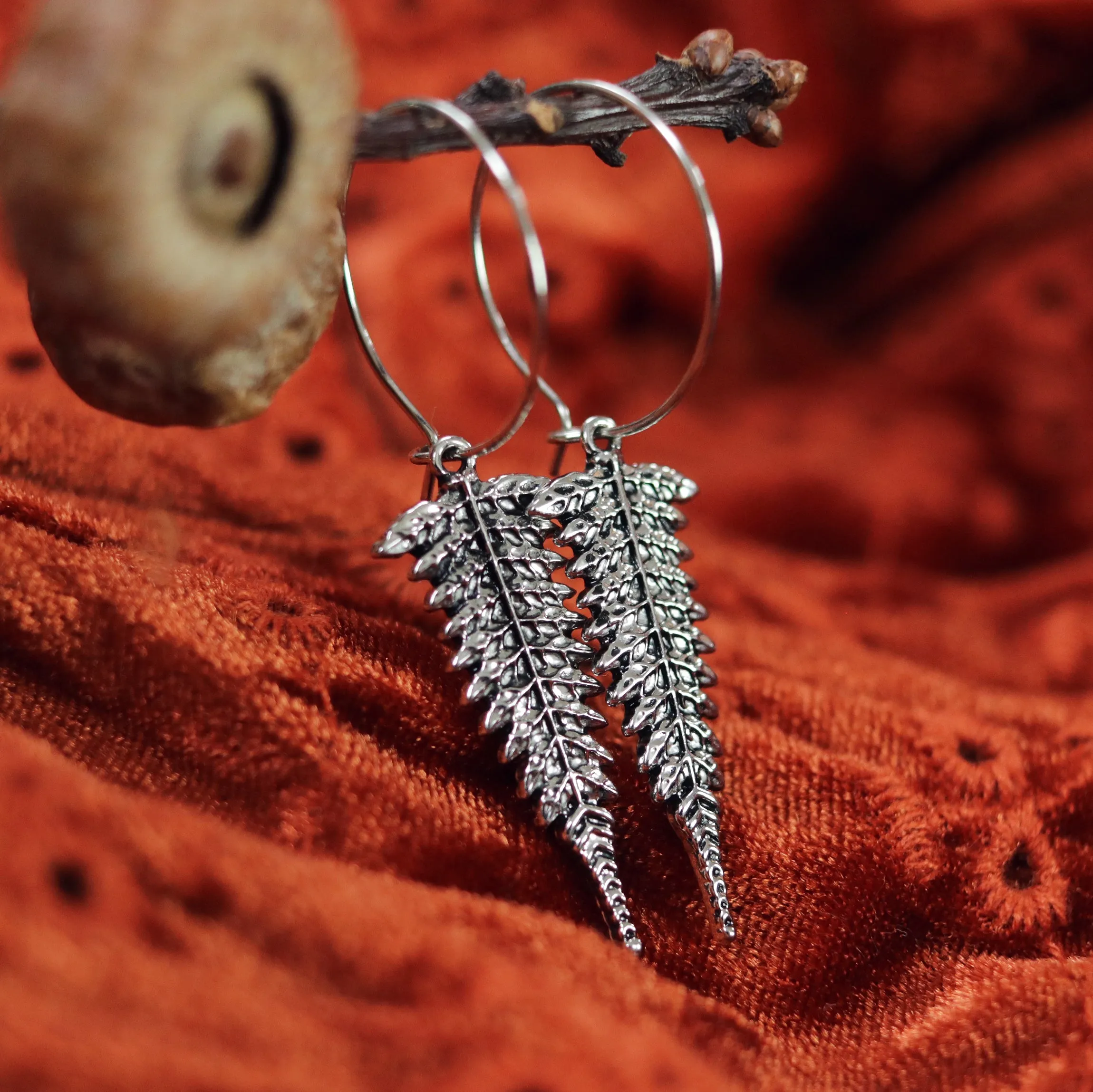 Winter's Forest Fern Hoop Earrings *Colour Select