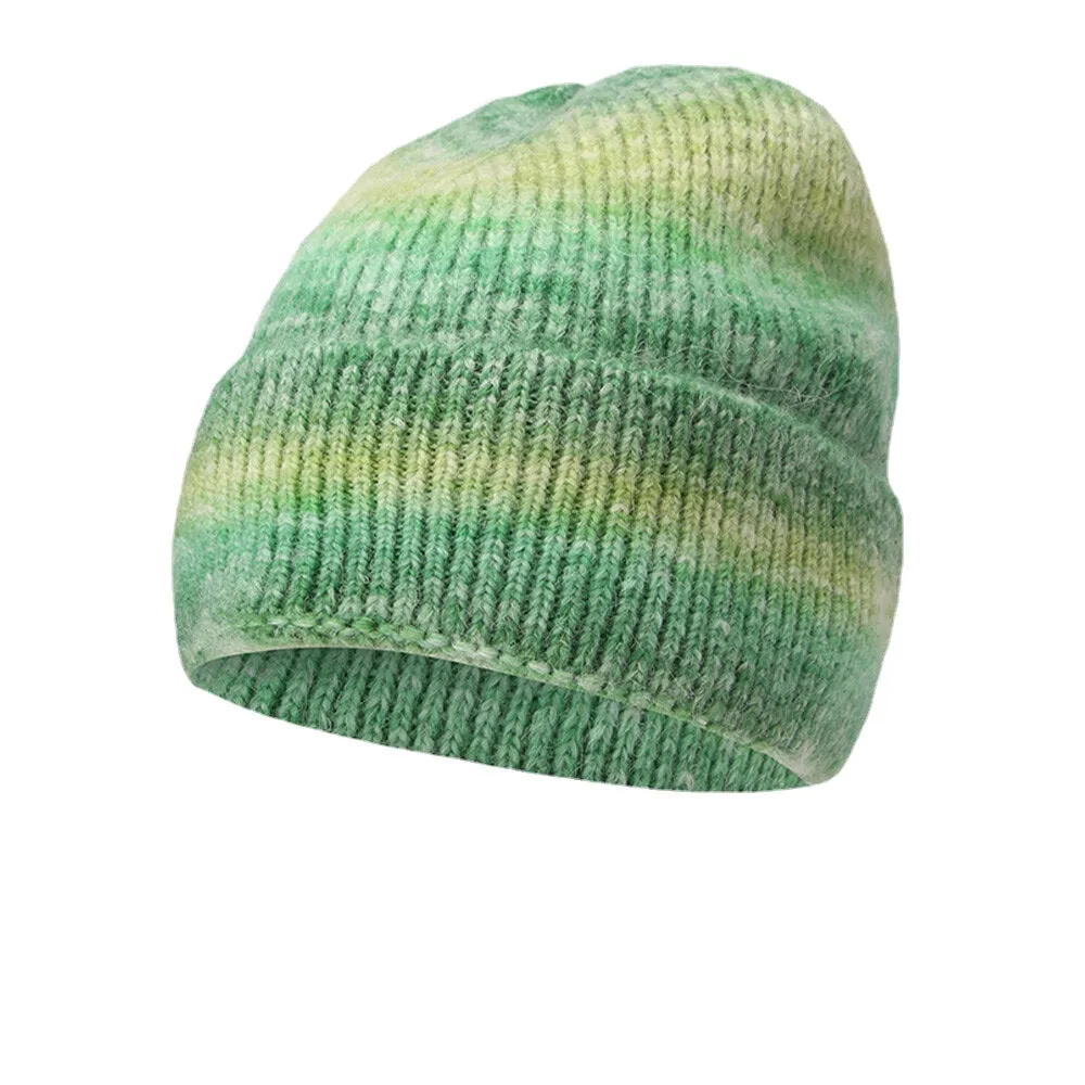 Women Gradient Autumn Winter Warm Knitted Hat Personality Wild Flanging Ear Protection Beanie Hat