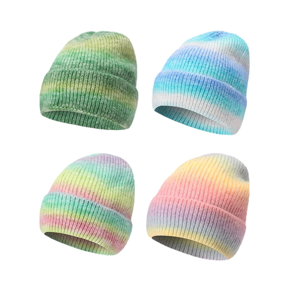 Women Gradient Autumn Winter Warm Knitted Hat Personality Wild Flanging Ear Protection Beanie Hat