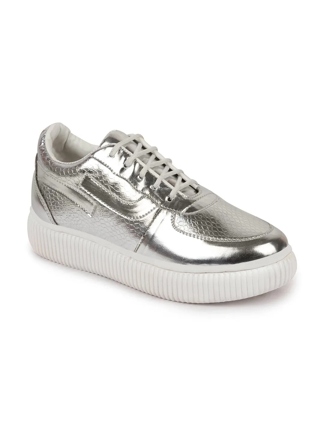 Women Grey Metallic Lace Up Sneakers