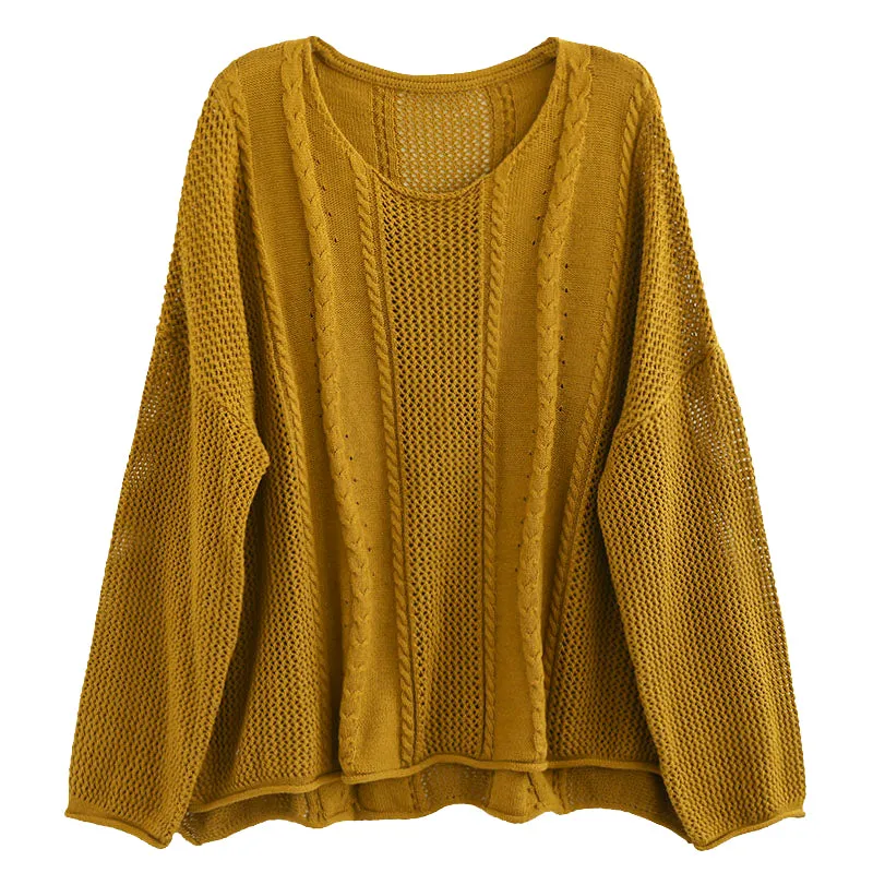 Women Retro Loose Cotton Knitted Sweater Plus Size