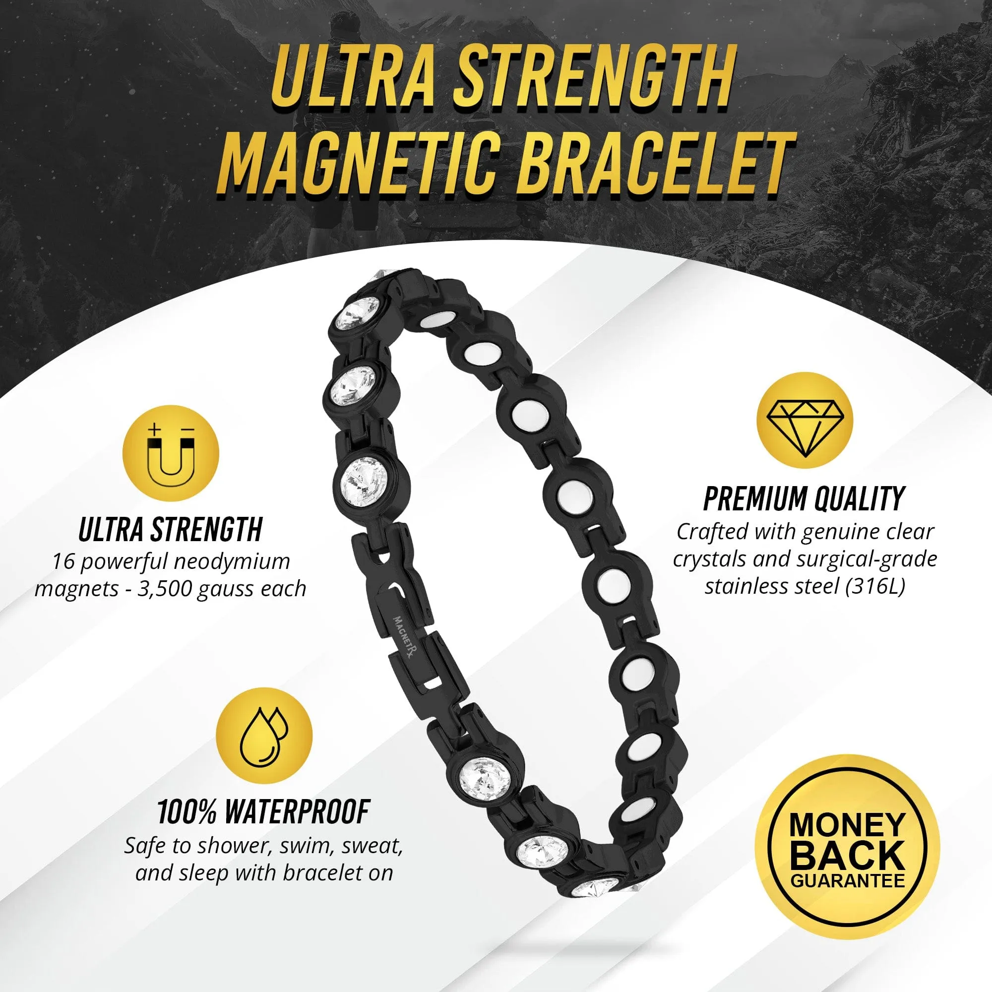 Women's Black Crystal Magnetic Therapy Bracelet