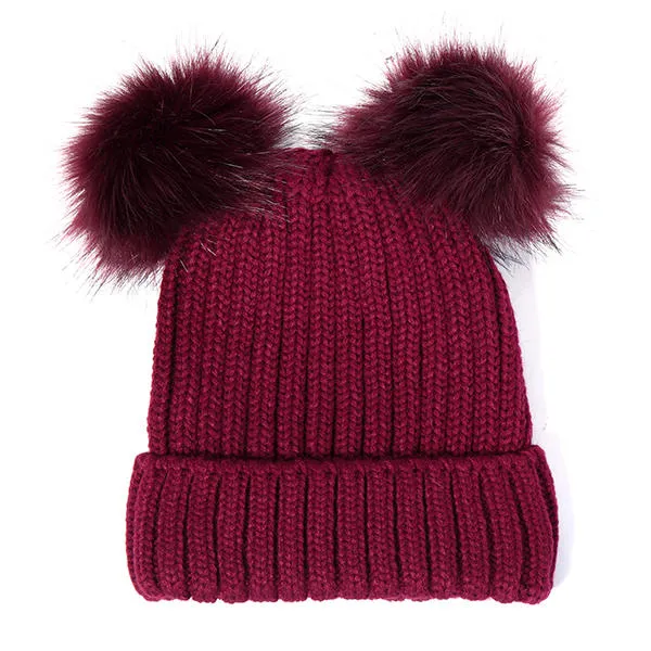 Womens Fur Ball Cap Pom Pom Beanie Cap Knitted Winter Warm Soft Caps